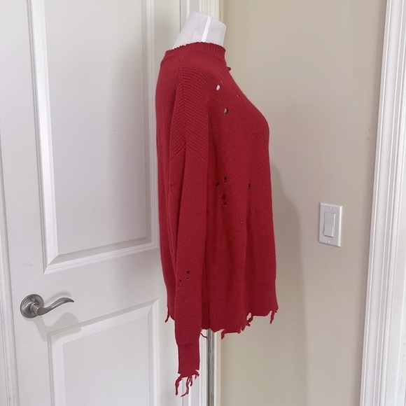 LOVERS + FRIENDS REVOLVE Arlington Distressed Thrashed Wool Blend Red Sweater XS - Picture 4 of 9